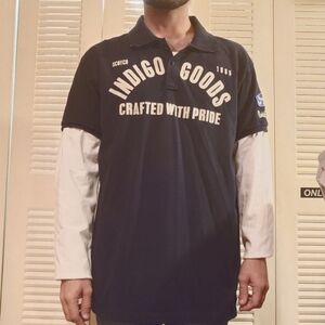 SCOTCH & SODA Double Layer Polo Shirt XL Navy White Vintage 2004 indigo goods